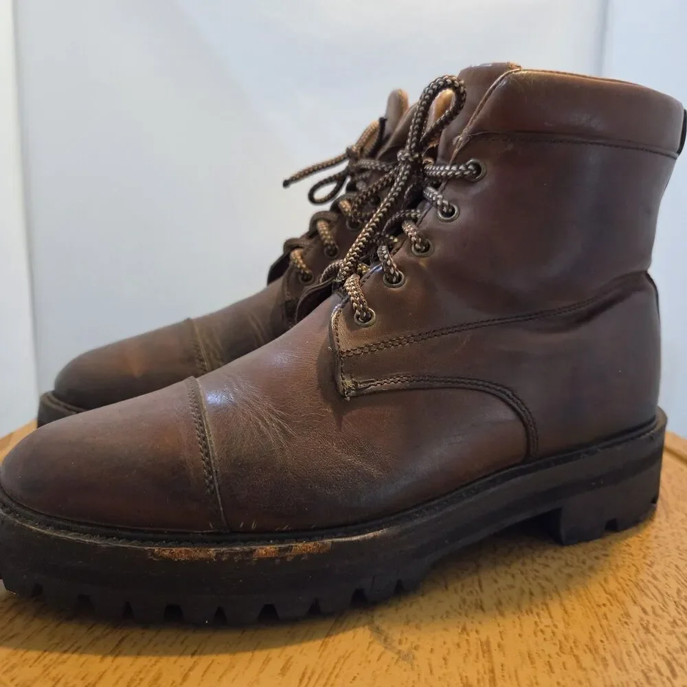Vintage Cole Haan Country Boots 8.5 M Brown Leather Vibram Lug Sole Hiking